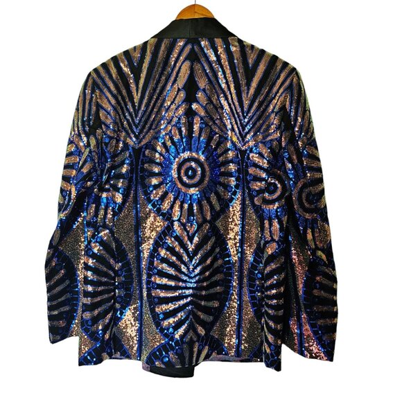 BARABAS Men's Sequin Geometric Pattern Black Blue Blazer 46 2XL New With tags - Picture 11 of 14